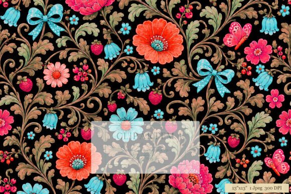 Download Dark Floral Folk Art Strawberry Pattern - Premium Resources
